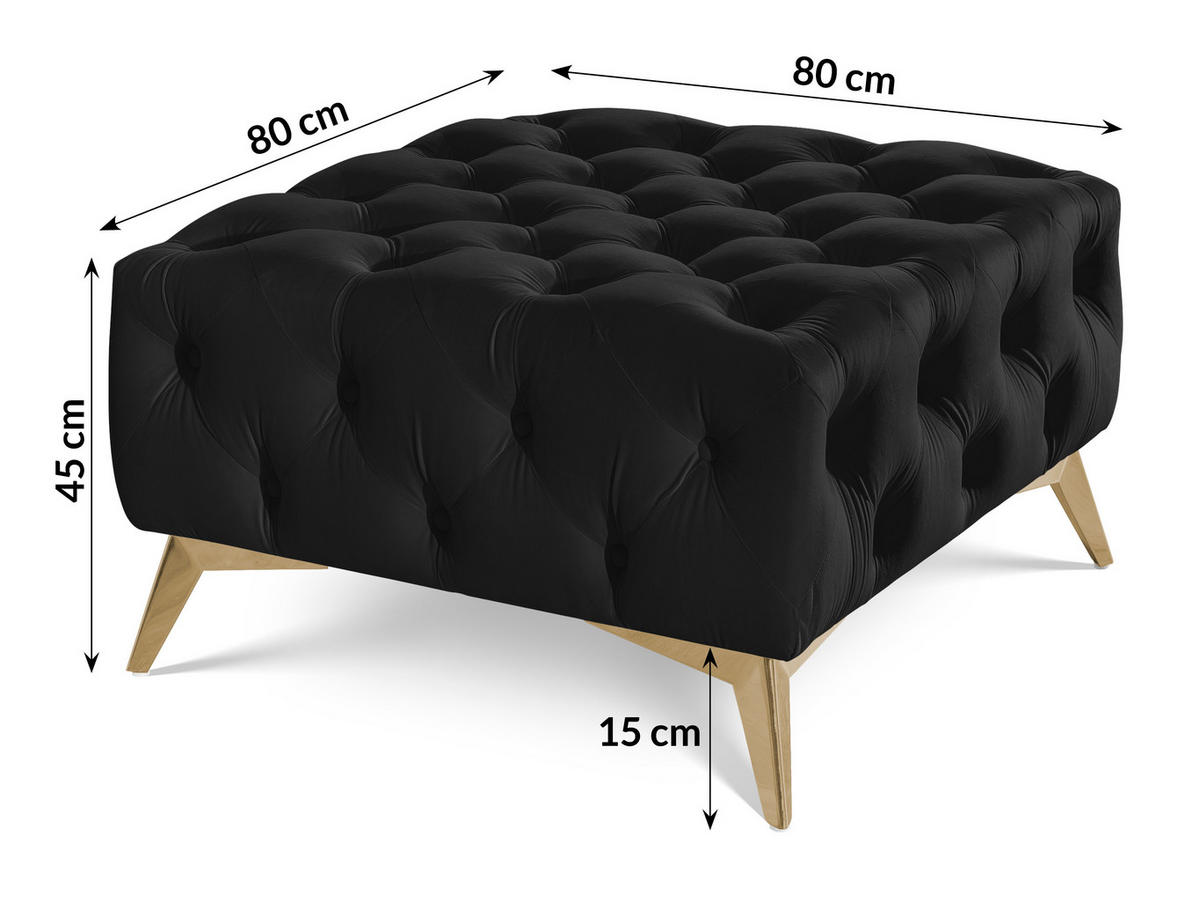 HOCKER Chesterfield Whitby Schwarz Samt mit goldenen Füßen - Goldfarben/Schwarz, Holz/Textil (80/45/80cm) - S-Style Möbel