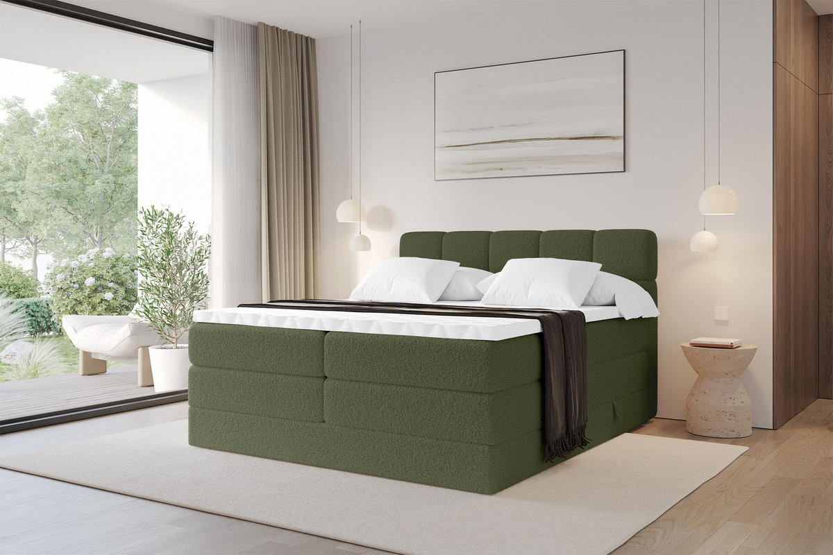 BOXBETT mit Matratze H3/H4 - FAMA KING - 160x200 cm Grün Quelle - Grün, Holzwerkstoff (160/200cm) - ALTDECOR