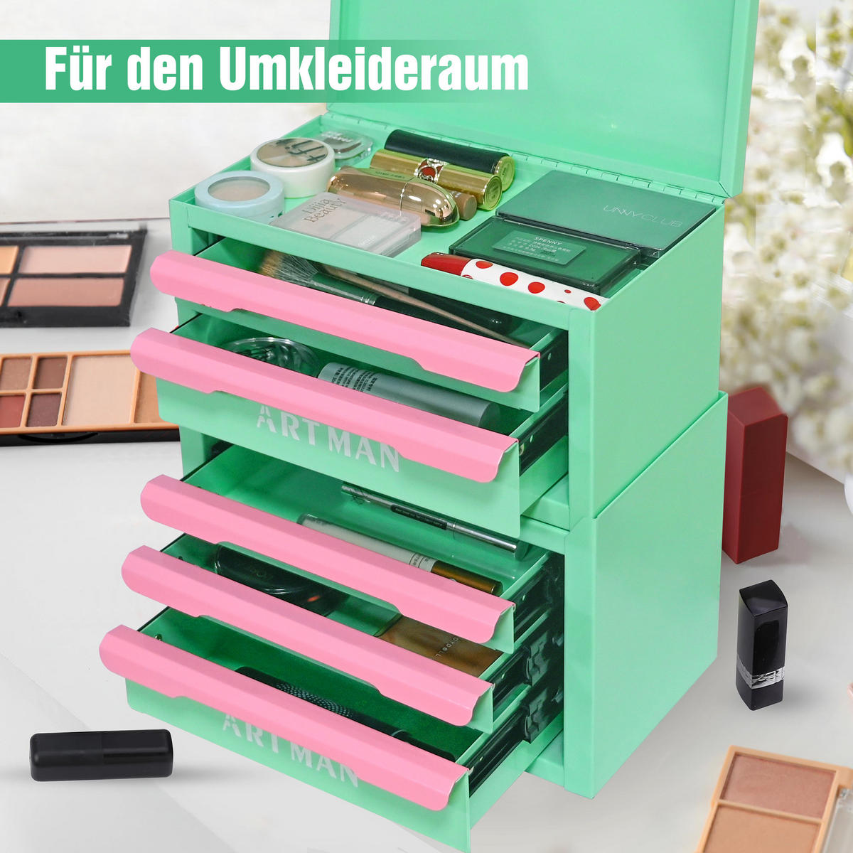 KOMBINATIONSETUI – Mintgrün und Pink, 2-stöckig und 3-stöckig - Multicolor, Metall (15.8/32/28.5cm) - DCA