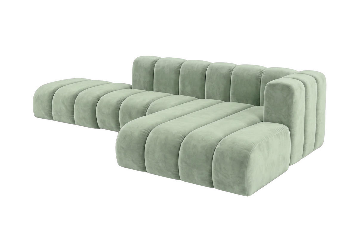 ECKSOFA Modulares In L-Form Mit Hocker, Velvet-Stoff Riviera, Mintz, Rechts, GRAND Mini - Mintgrün, Holz (295/179cm) - Kaiser Möbel
