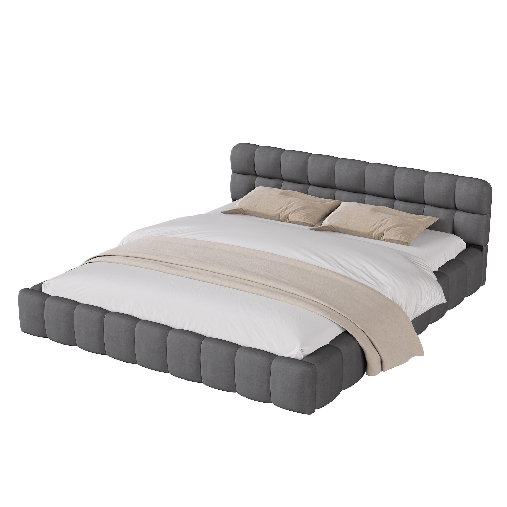 POLSTERBETT 160x200 Grau Leinen gepolstert - Grau, Metall (160/200cm) - SHOPENTRA