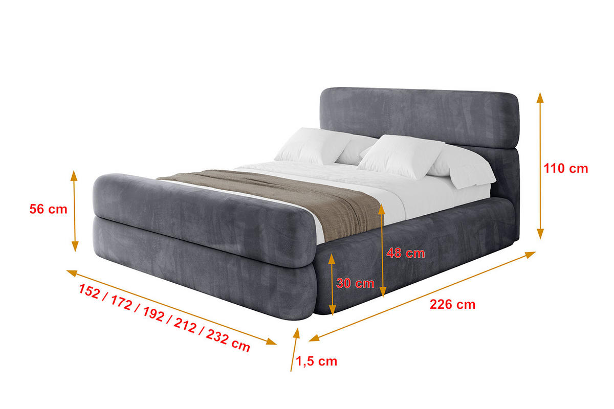 POLSTERBETT mit Bettkasten, Fußteil und Lattenrost, Boxbett ohne Matratze - ENORA-Z 120x200 Dunkelgrau - Dunkelgrau, Holzwerkstoff/Textil (120/200cm) - ALTDECOR