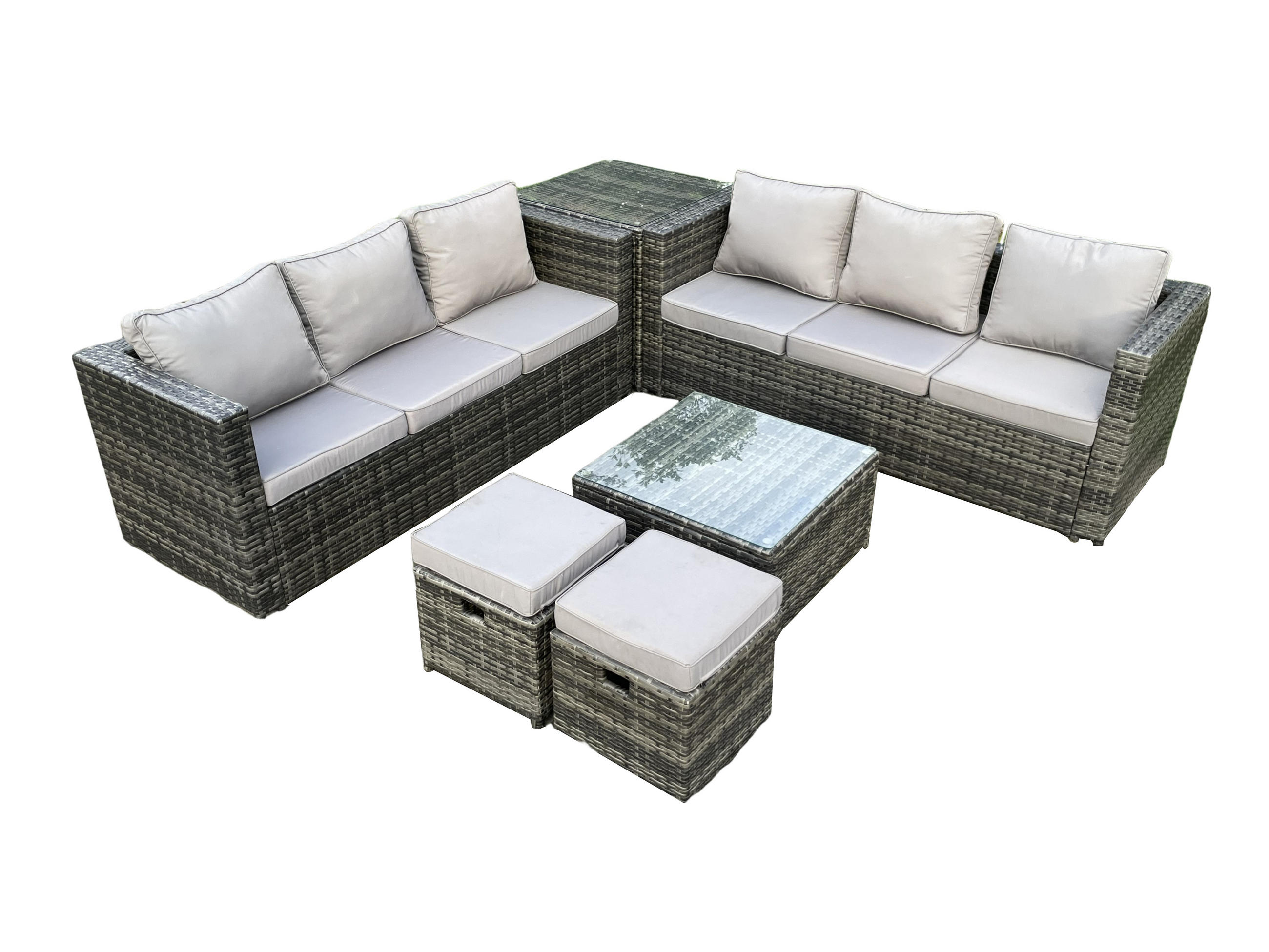GARTENSET mit Couchtisch Polyrattan 8-Sitzer - Dunkelgrau, Metall - Fimous