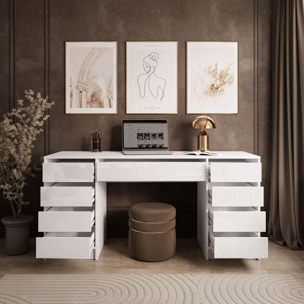 SCHREIBTISCH MADA DOUBLE mit Schubladen weiß - Weiß, Holzwerkstoff (55/152/75cm) - Lookway