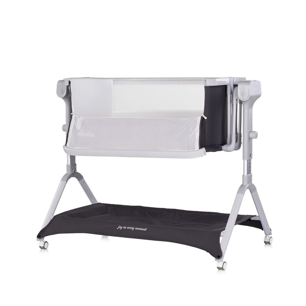 BEISTELLBETT Electra dunkelgrau 113 x 72 cm, Schaukelfunktion, 5-fach verstellbar, Moskitonetz, Korb - Schwarz, Metall (52/83cm) - Chipolino