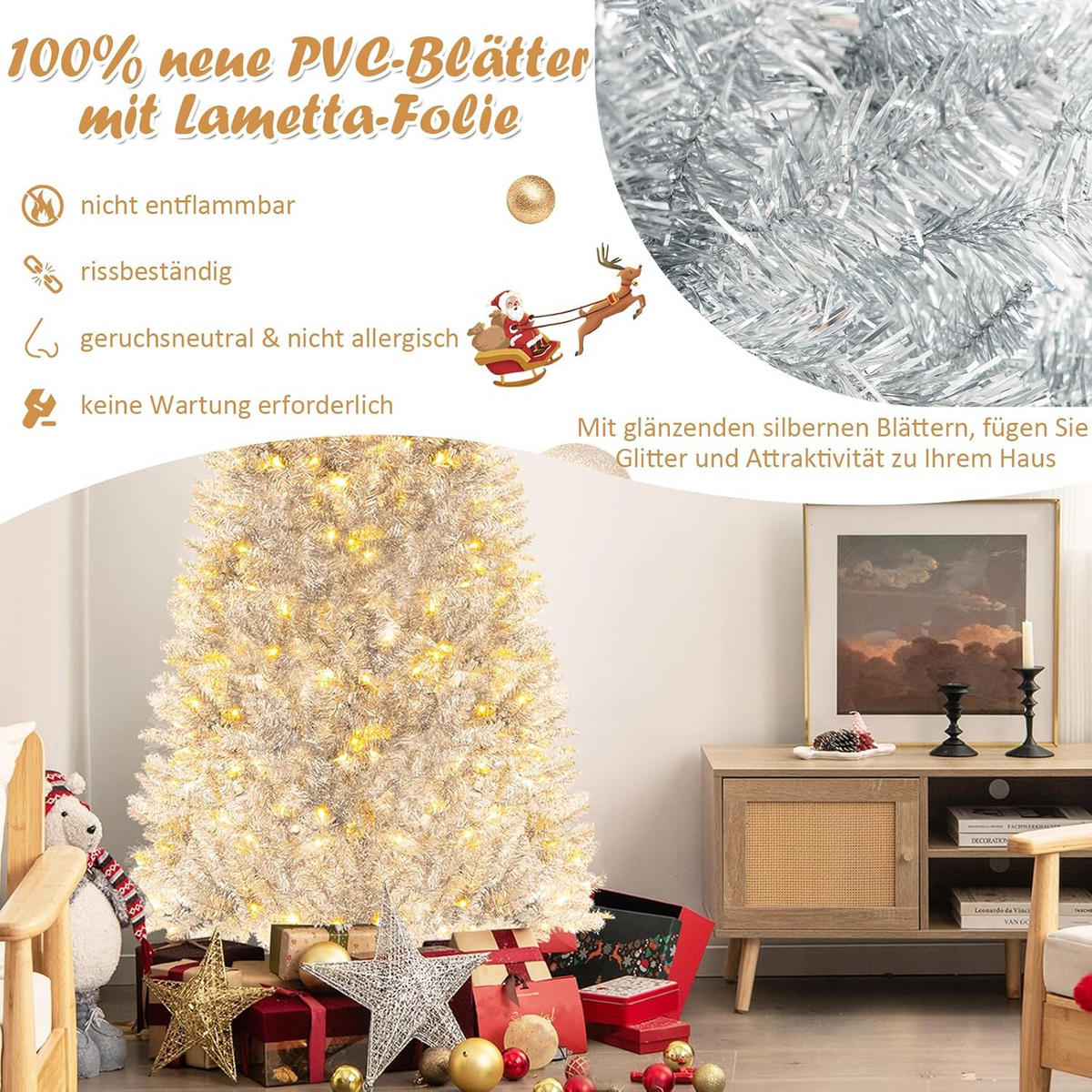 WEIHNACHTSBAUM 180cm Silber - Silberfarben, Kunststoff (180cm) - COSTWAY