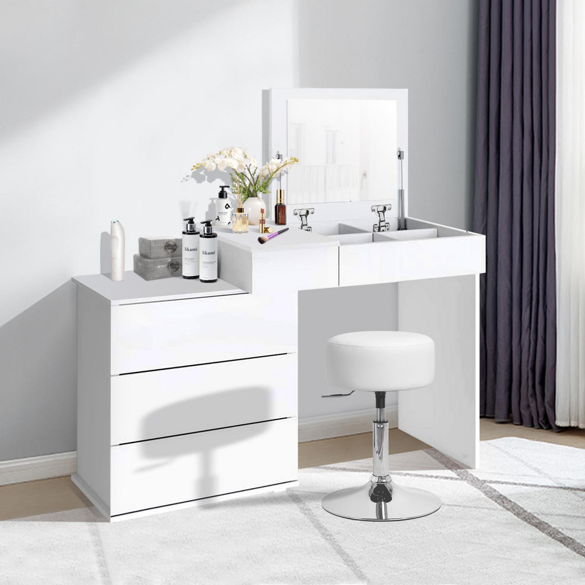 SITZHOCKER Weiß Ø 33 cm - Weiß, Metall (33/65/33cm) - ML-DESIGN