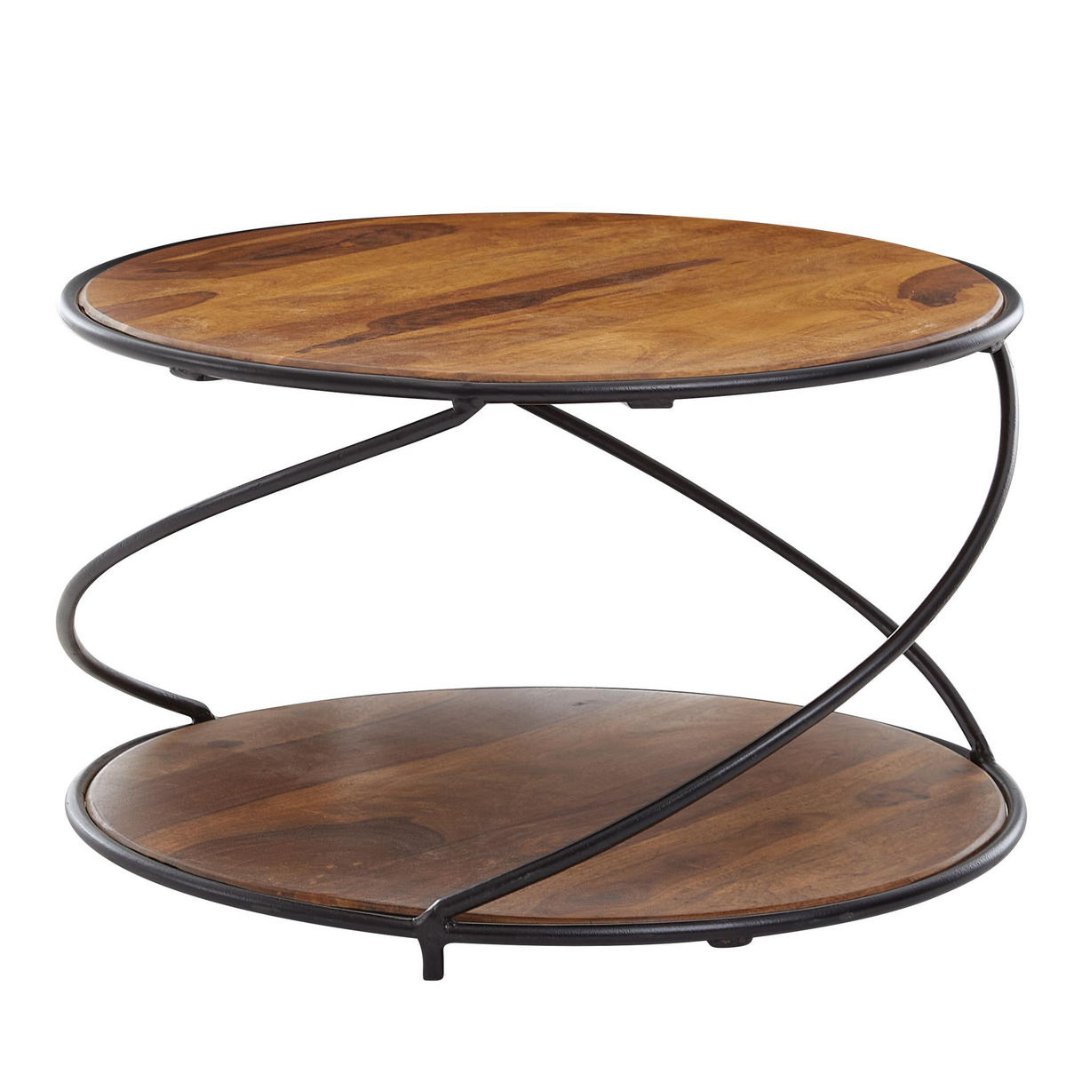COUCHTISCH Schwarz/Braun, Sheesham Massivholz und Edelstahl, mit 2 Ablageflächen - Schwarz/Braun, Holz/Metall (58/58/35cm) - KADIMA DESIGN