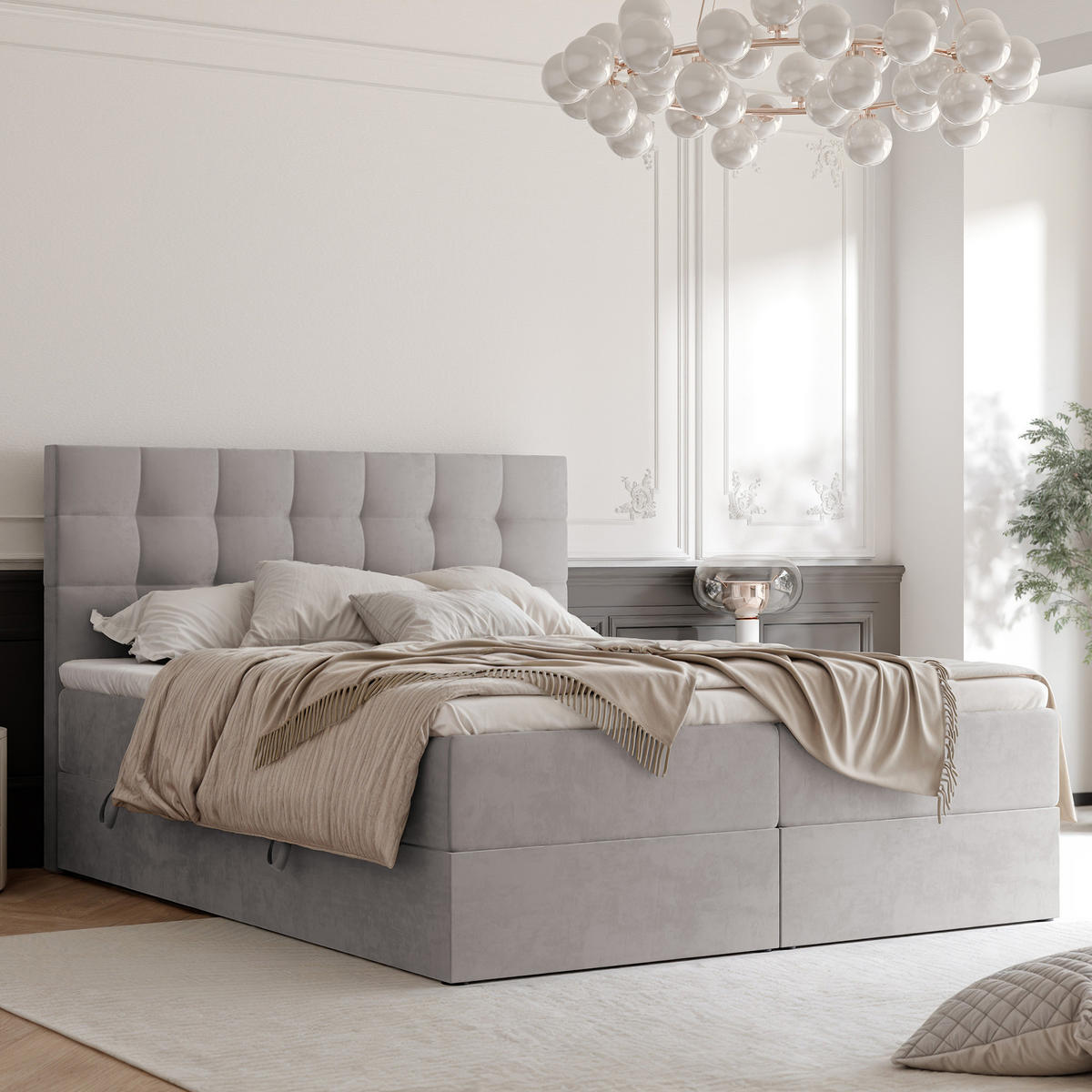 BOXBETT GRAND 120/200 cm, in Grau, mit Matratze und Topper - Grau, Holzwerkstoff/Textil (120/200cm) - Idohome