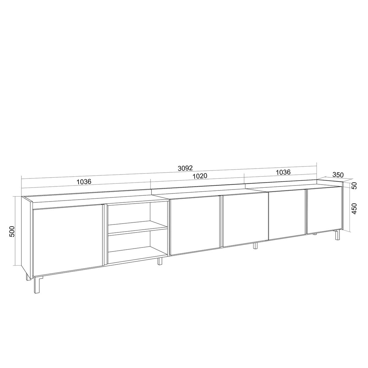 LOWBOARD, Dunkler Eiche und Schwarz, 309/35/61cm, mit Beinen - Dunkelbraun, Holzwerkstoff (309/61/35cm) - Skraut Home