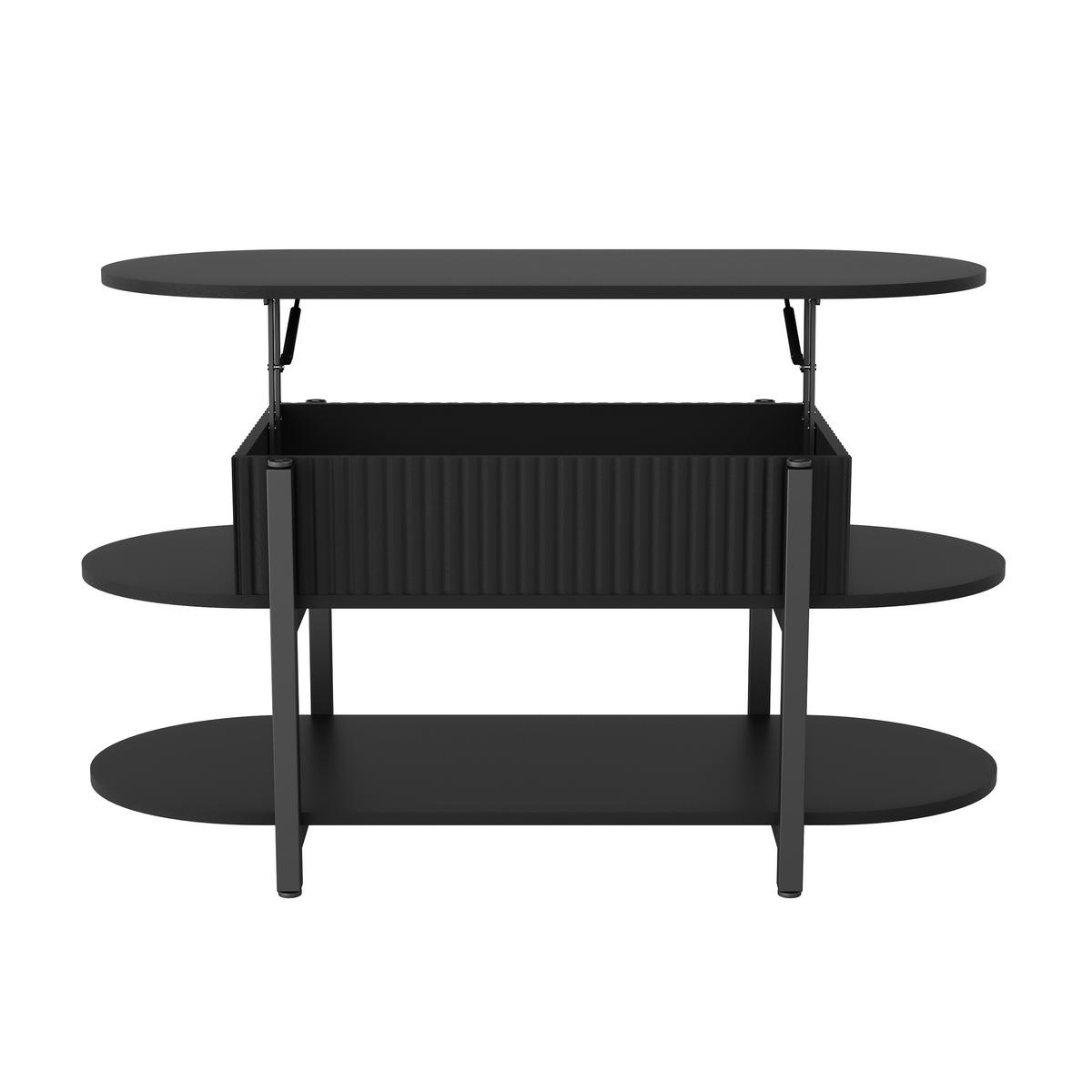 COUCHTISCH schwarz oval mit Hebefunktion und Stauraum - Schwarz, Metall (44/106/63cm) - Joyfair