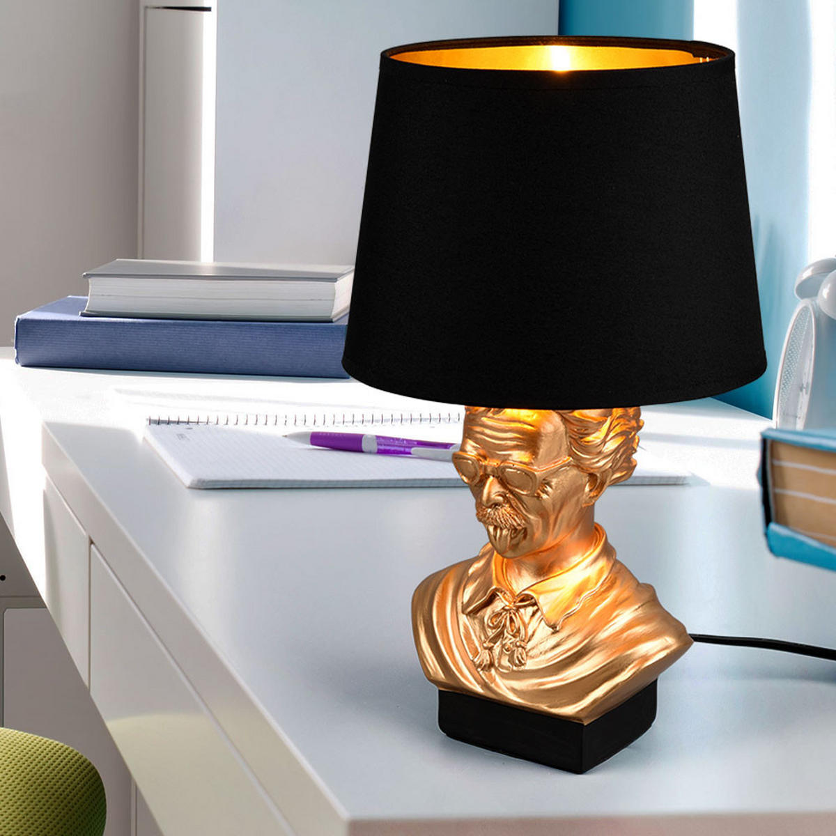 TISCHLEUCHTE ALBERT Gold Schwarz Keramik Stoff - Goldfarben, Textil (21/21/36cm)