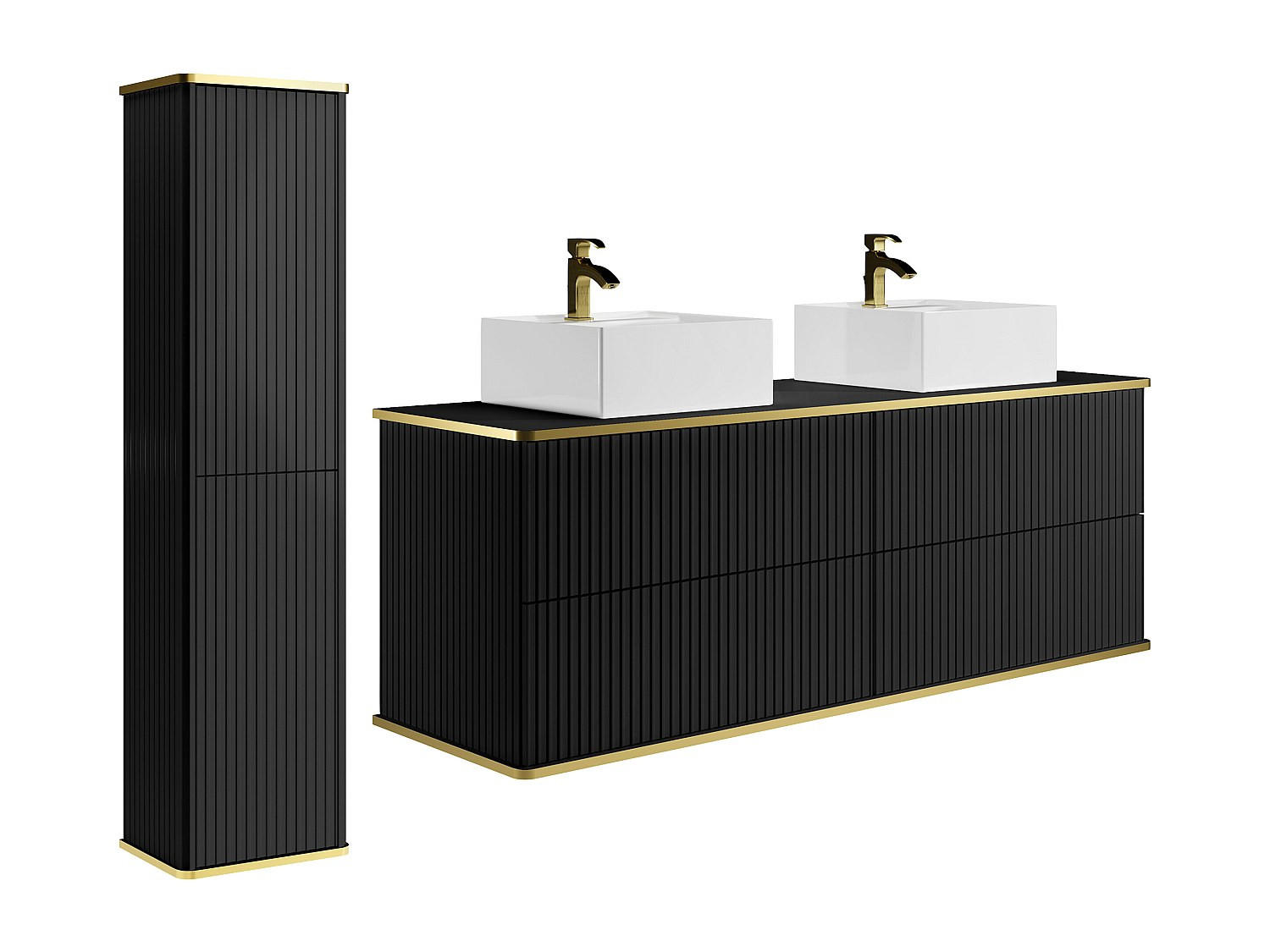 BADMÖBEL-SET - 120 cm x 47 cm - holz - schwarz Keliza - Weiß, Holz (120/54/47cm) - Vente-Unique