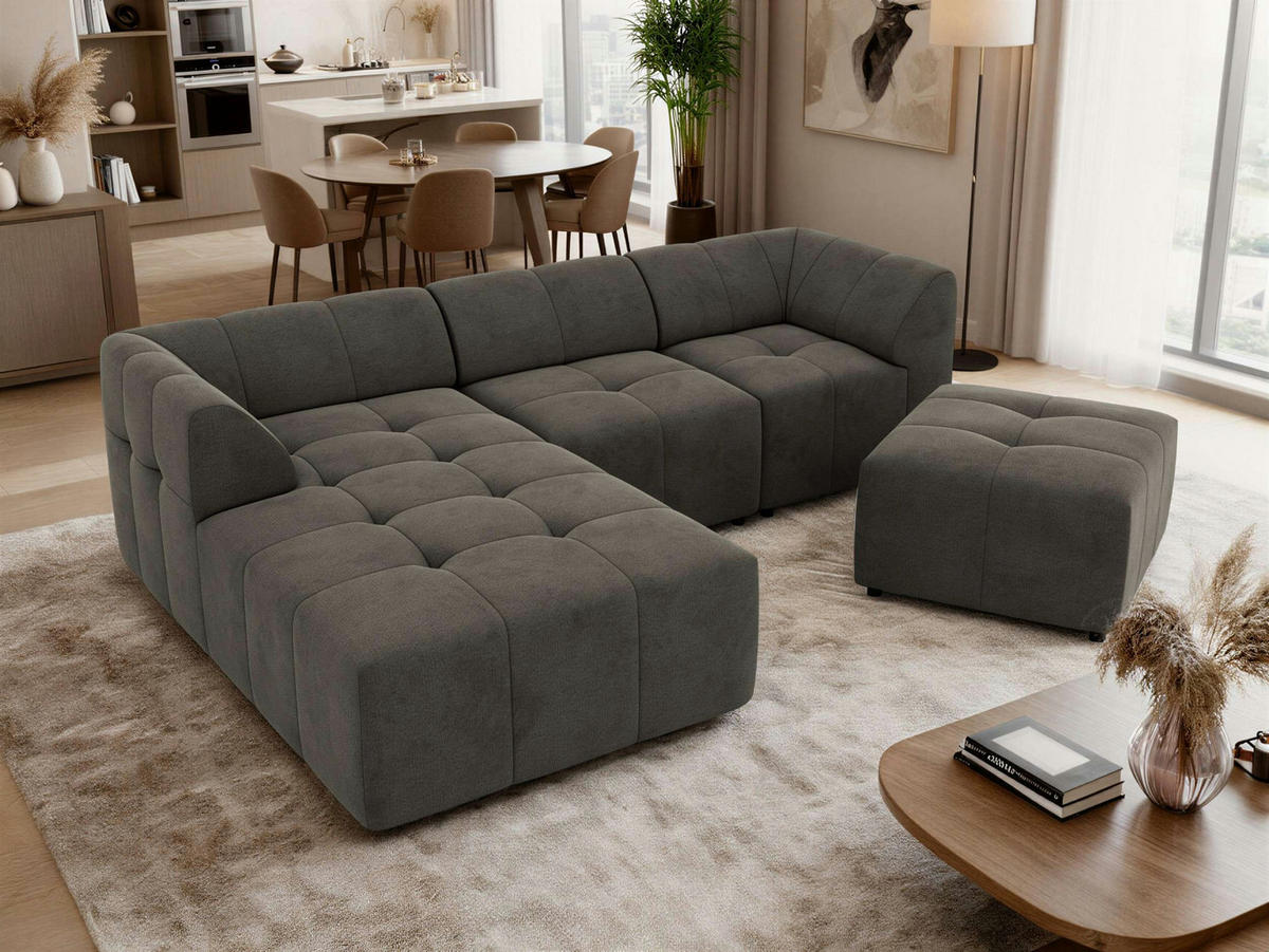 ECKSOFA VORITA L 4M - Dunkelgrau Velvet - Links Seite - Dunkelgrau/Schwarz, Kunststoff/Textil (267/176cm) - MKS