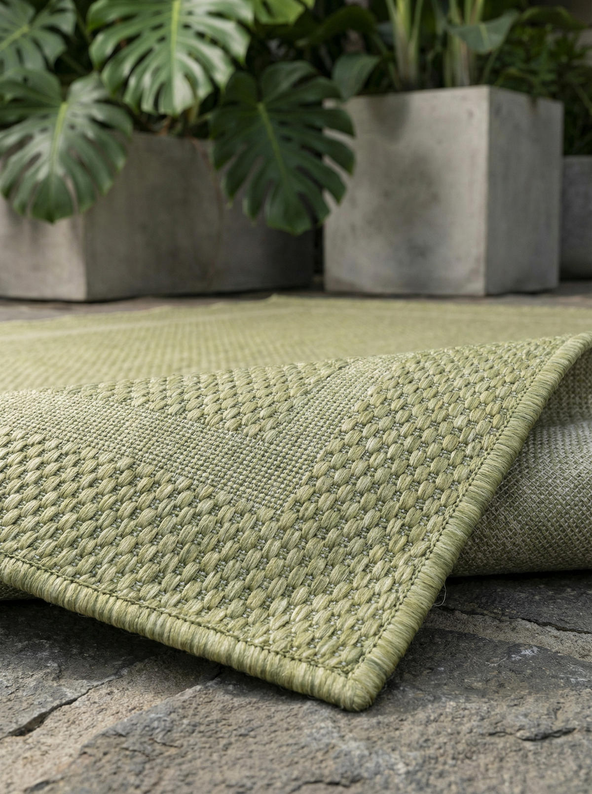 TEPPICH Outdoor Flachgewebe Uni-Design Polypropylen Balkon Grün Rechteckig 240x340 - Grün, Textil (240/340cm) - KADIMA DESIGN