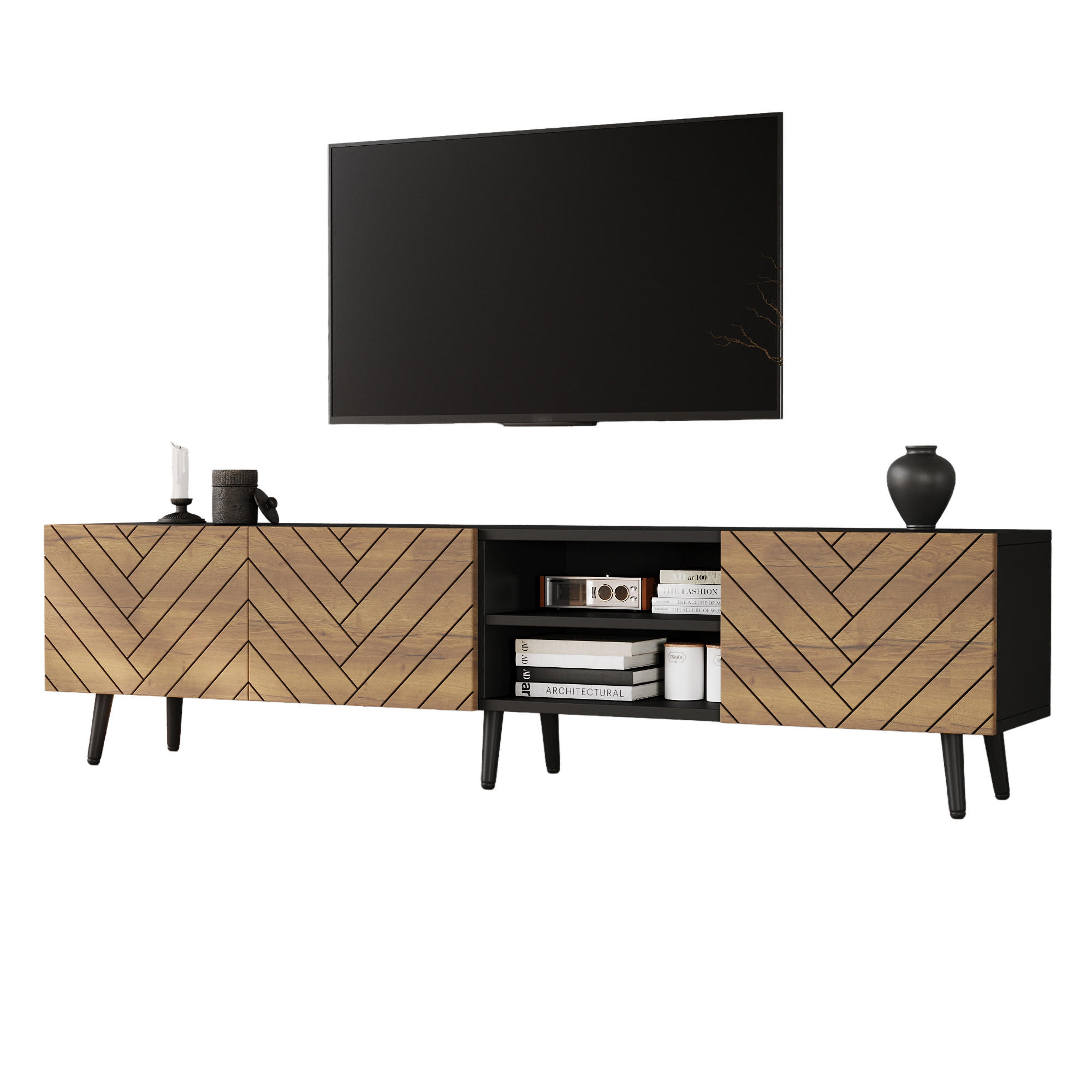 STILVORA TV STOLEK v dekoru dřeva s tichými panty, 180×33,5×45 cm, do obývacího pokoje