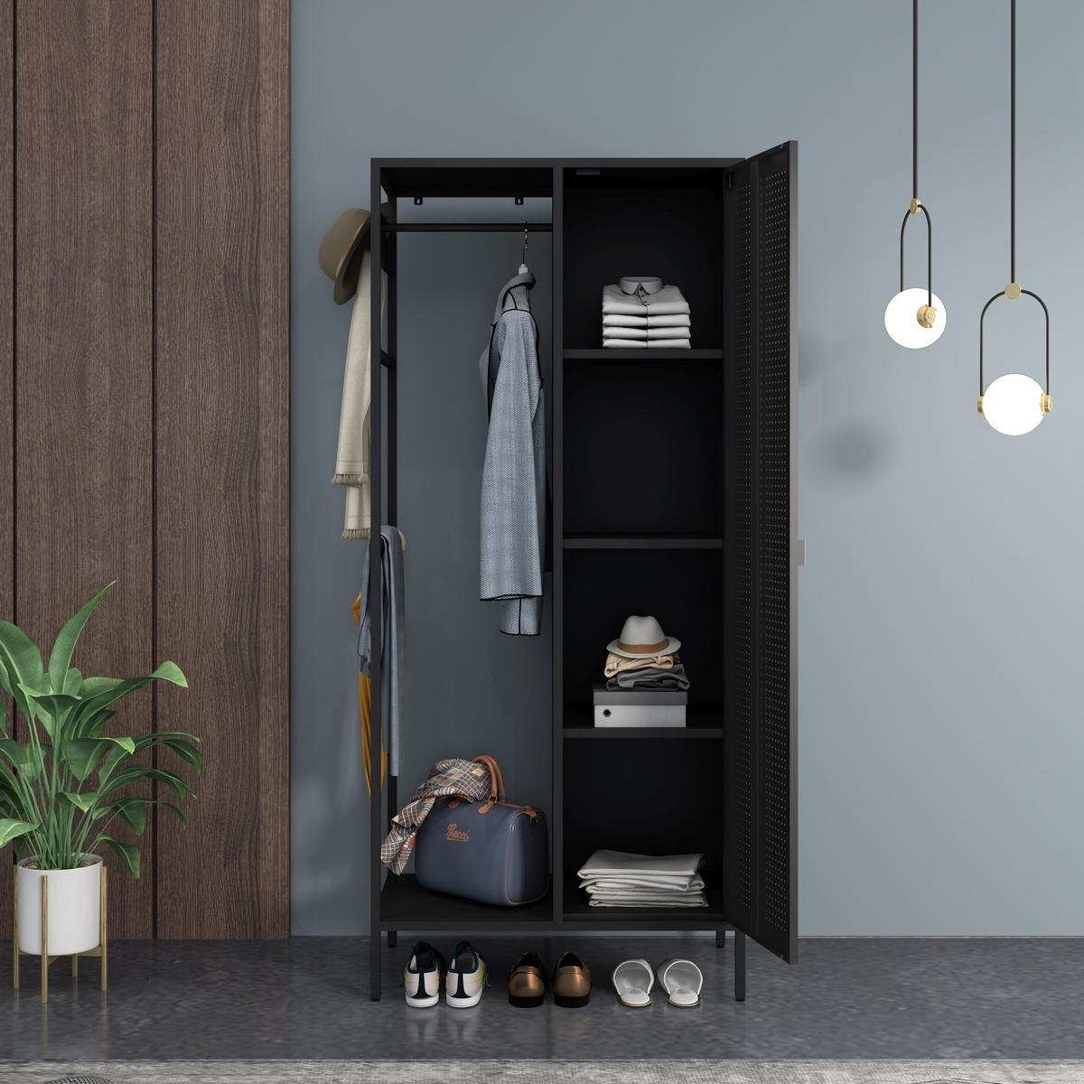 KLEIDERSCHRANK Puumala - Schwarz, Metall (80/180/45cm) - [en.casa]