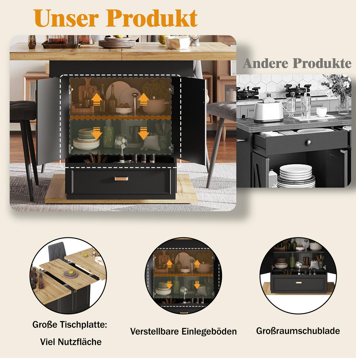 ESSTISCH aus MDF 110-140x80x75 cm Naturholz mit Ausziehfunktion, Stauraum und Holzmaserung - Naturfarben, Holzwerkstoff (110/80/75cm) - Modfu