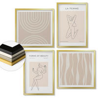 WANDBILDER 4er Set - 50x50 cm & 40x60 cm Goldrahmen - Eine Sammlung minimalistischer Formen - Goldfarben, Kunststoff (50/50cm) - ArtPrintCave