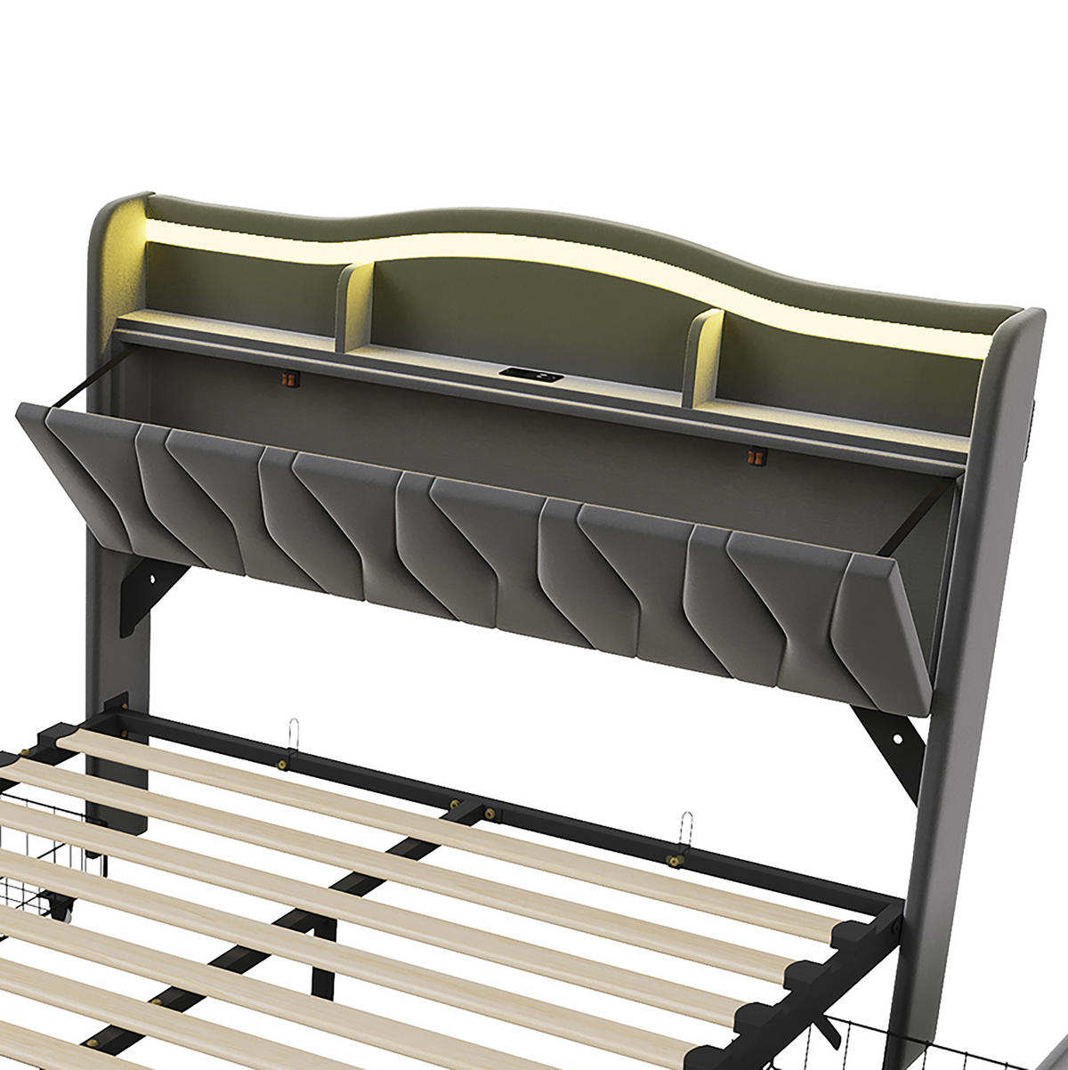 POLSTERBETT Geometrisch 140/200 cm mit 4 Schubladen & App-LED Samtoptik Grau - Grau, Textil (140/200cm) - Creahappy