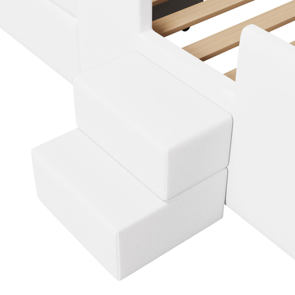 KINDERBETT 90/200 cm DE-03359, mit Treppe, Schubladen, LED-Lichtleisten und Aufbewahrungstaschen, in Weiß - Weiß, Holzwerkstoff (90/200cm) - ComfortXL
