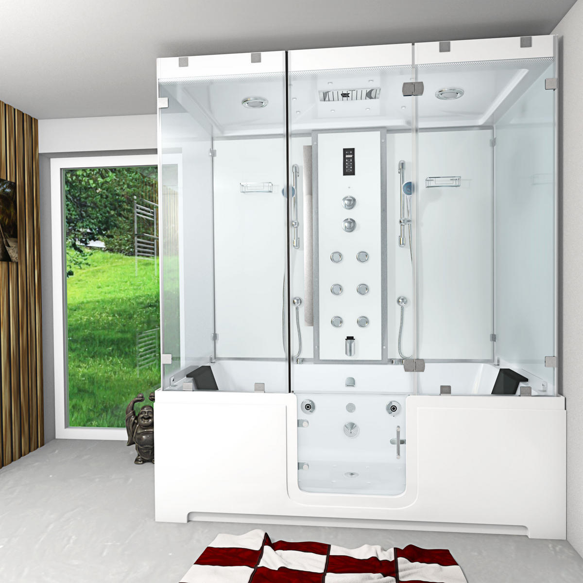 BADEWANNE Dusche K88-WS-EH-C-EA Duschtempel - Weiß, Glas/Kunststoff (100/228/180cm) - AcquaVapore by Sandra Jentho