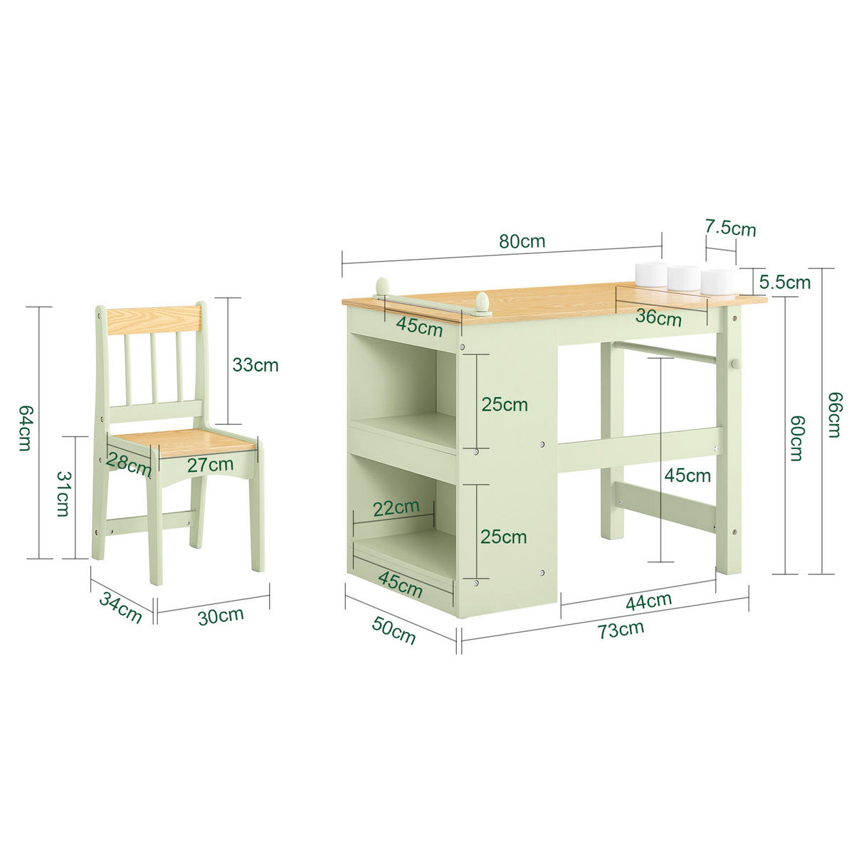 KINDERSITZGRUPPE Grün - Grün, Holzwerkstoff (80/66/50cm) - SoBuy