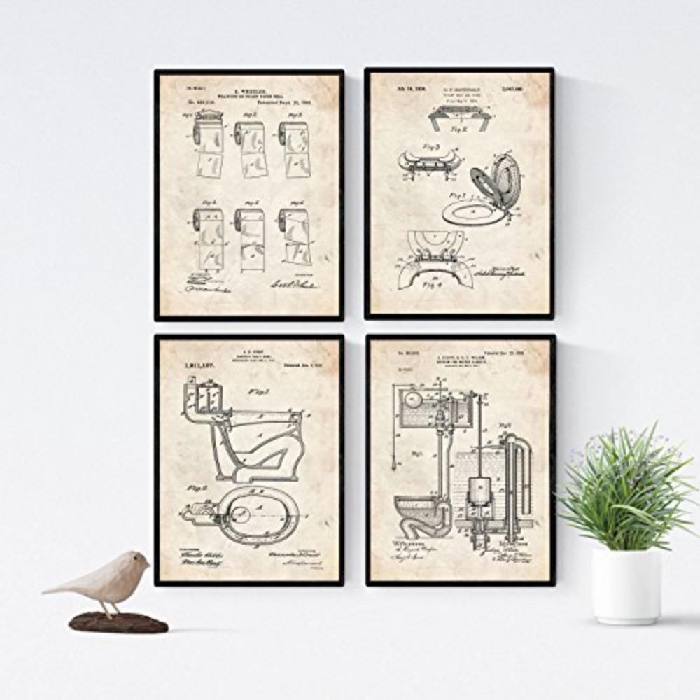 POSTER Set mit 4 Jahrgang Klinge Vater Patent A4 Schwarzer Rahmen - Schwarz, Papier (29.7/3cm) - Nacnic