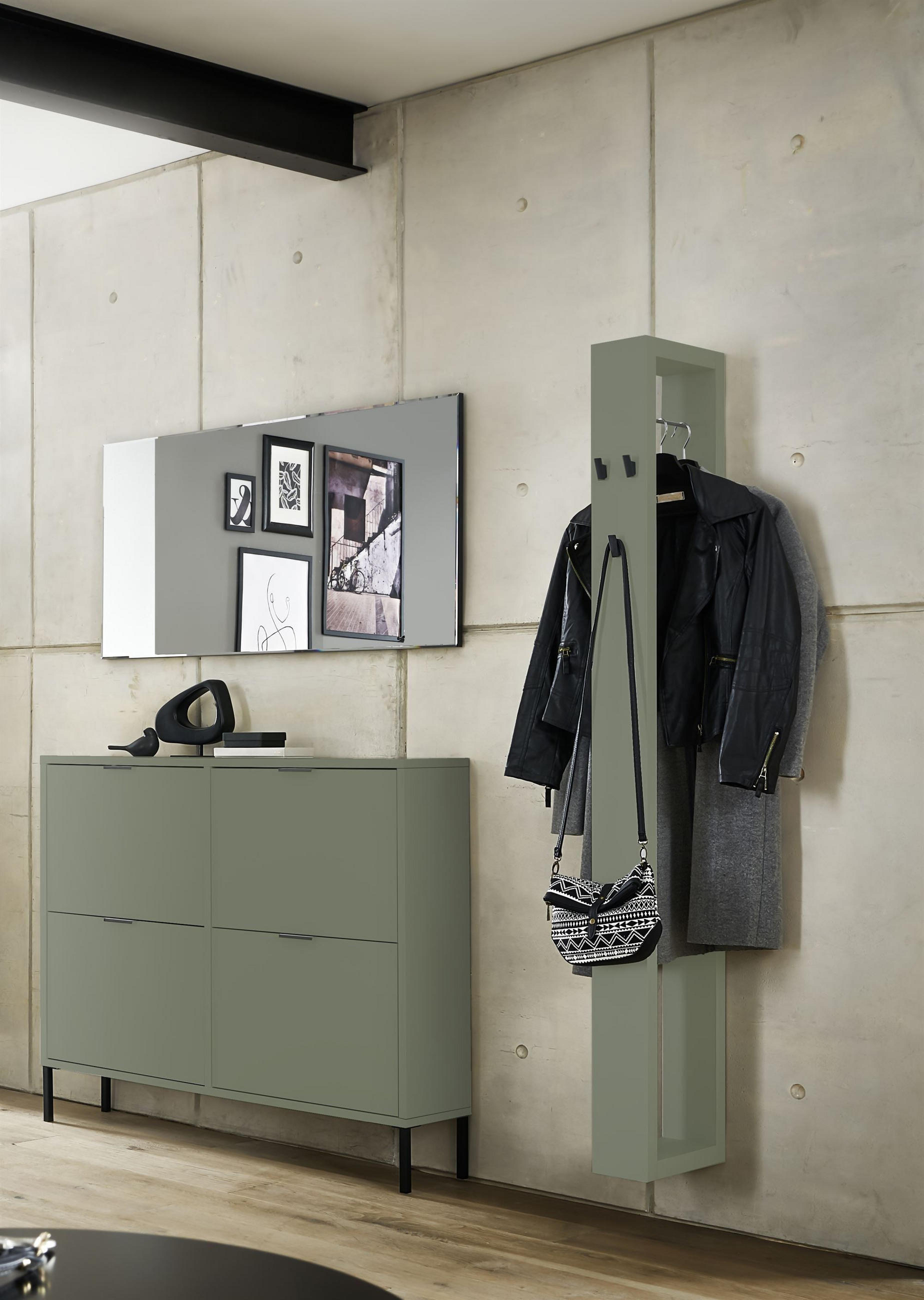 GARDEROBE Erna 3-tlg. 163x32x187 Pinie Green matt Lack - Grün, Holzwerkstoff (163/187/32cm) - 58aufmkessel