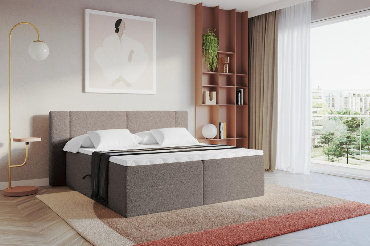 BOXBETT mit Matratze H4 - EVON - 140x200 cm Braun - Braun, Holzwerkstoff (140/200cm) - ALTDECOR