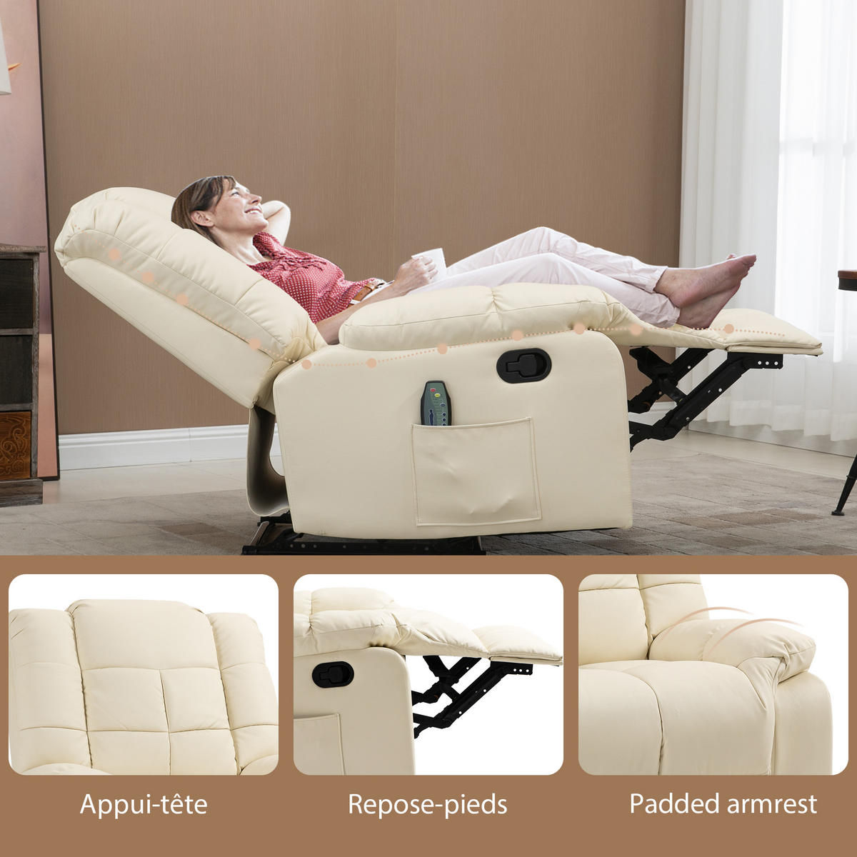 MASSAGESESSEL DE-15377 8 Massagepunkte mit manueller Neigung - Creme, Metall (99/99/94cm) - ComfortXL