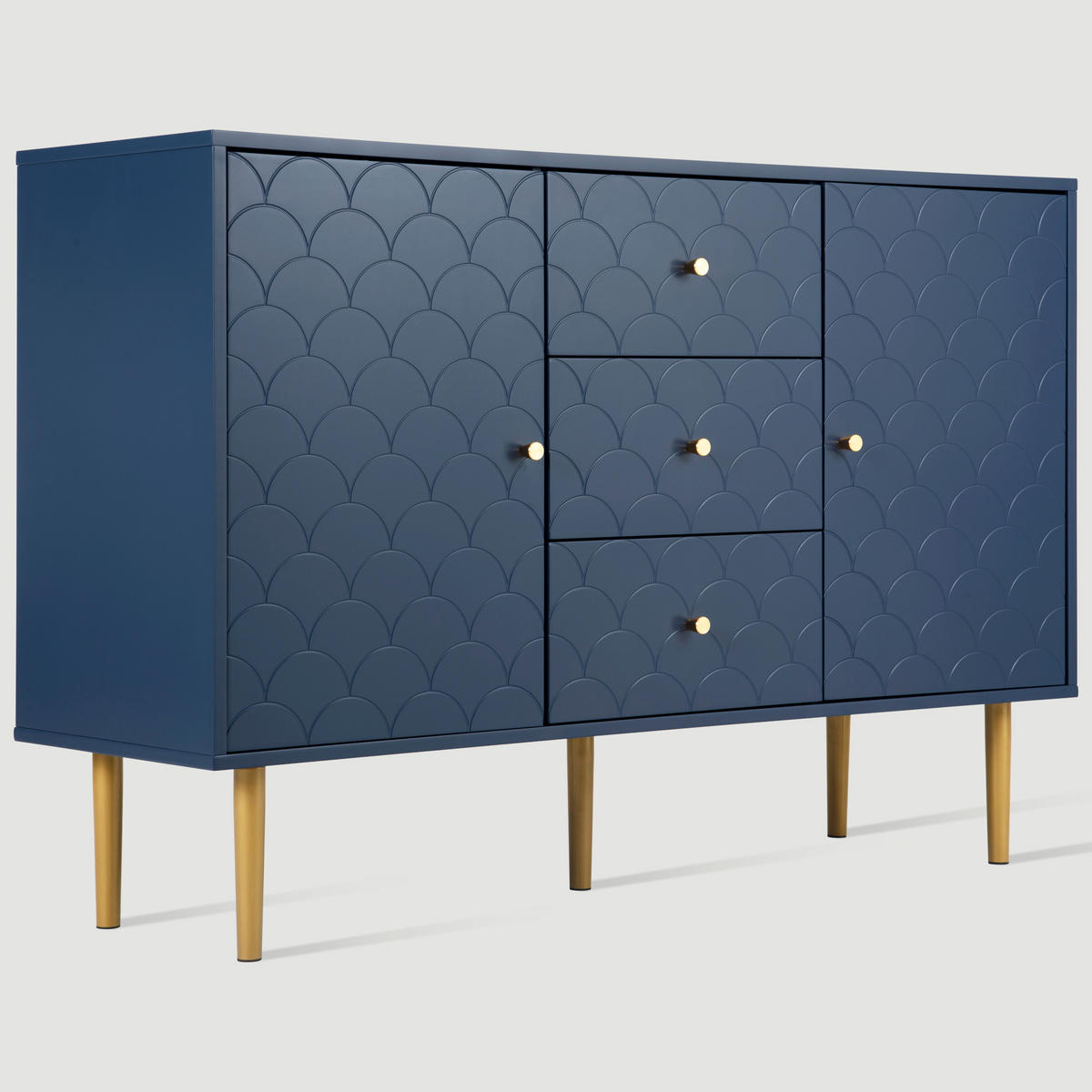 KOMMODE mit 2 Türen, 3 Schubladen und verstellbaren Einlegeböden, 120 x 40 x 83 cm, Dunkelblau, Holz und Metall - Dunkelblau, Holzwerkstoff (120/83/40cm) - SONNENH