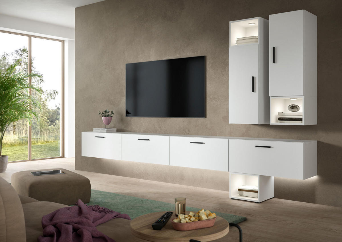 WOHNWAND INKL BELEUCHTUNG The One weiß 300/34/178 cm - Weiß, Holzwerkstoff (300/178/34cm) - Xonox