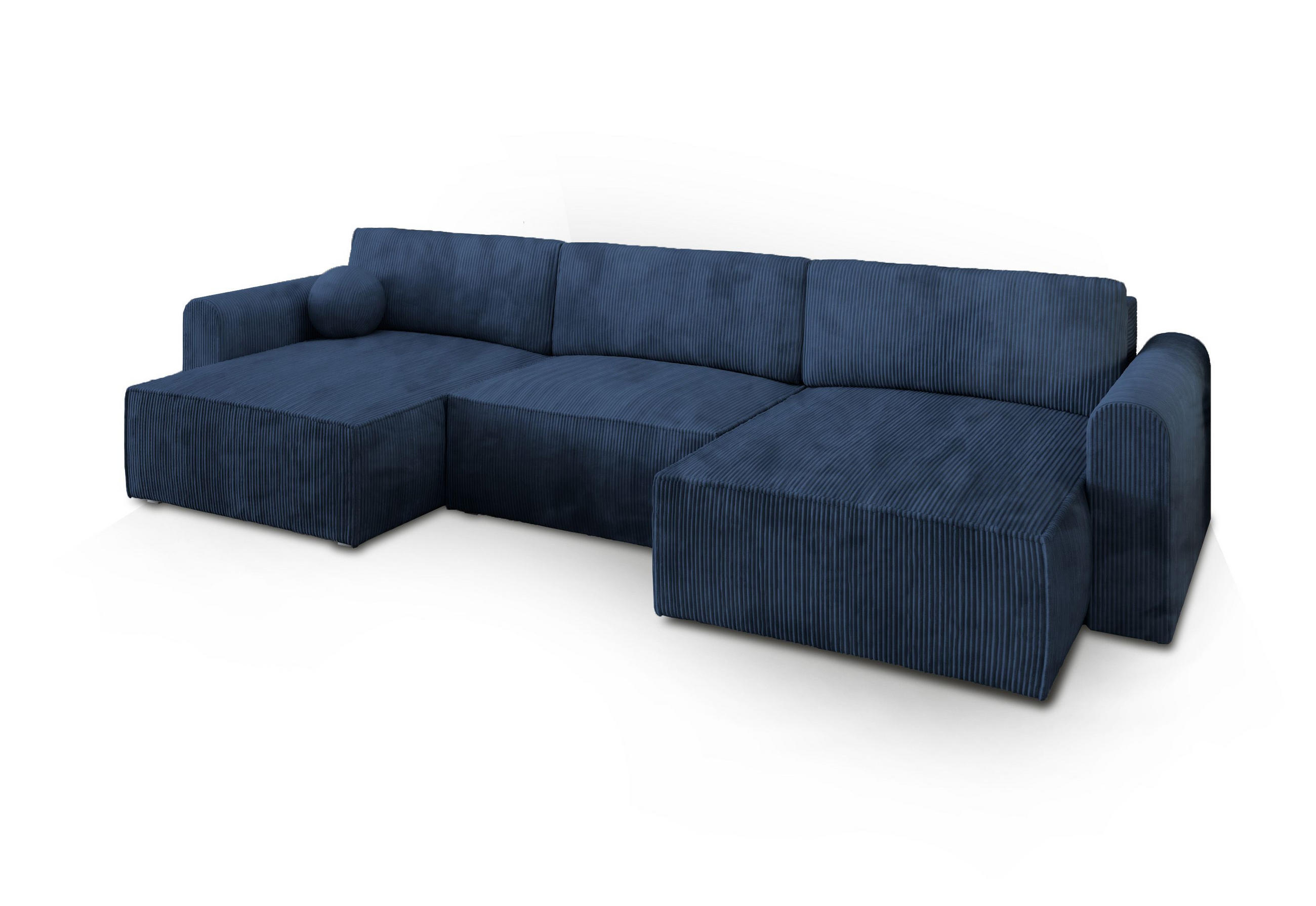 WOHNLANDSCHAFT FENTO P Blau Kordstoff mit Schlaffunktion - Blau, Holz (347/90/148cm) - MASSENO