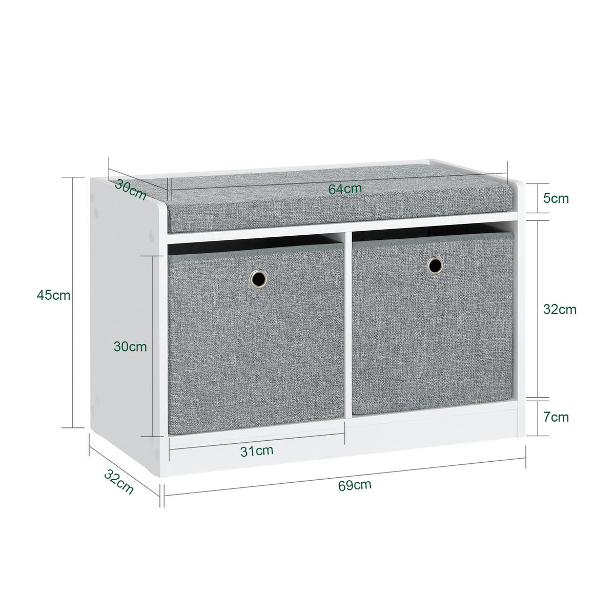 SCHUHBANK Grau - Weiß, Holzwerkstoff (68/45/32cm) - SoBuy