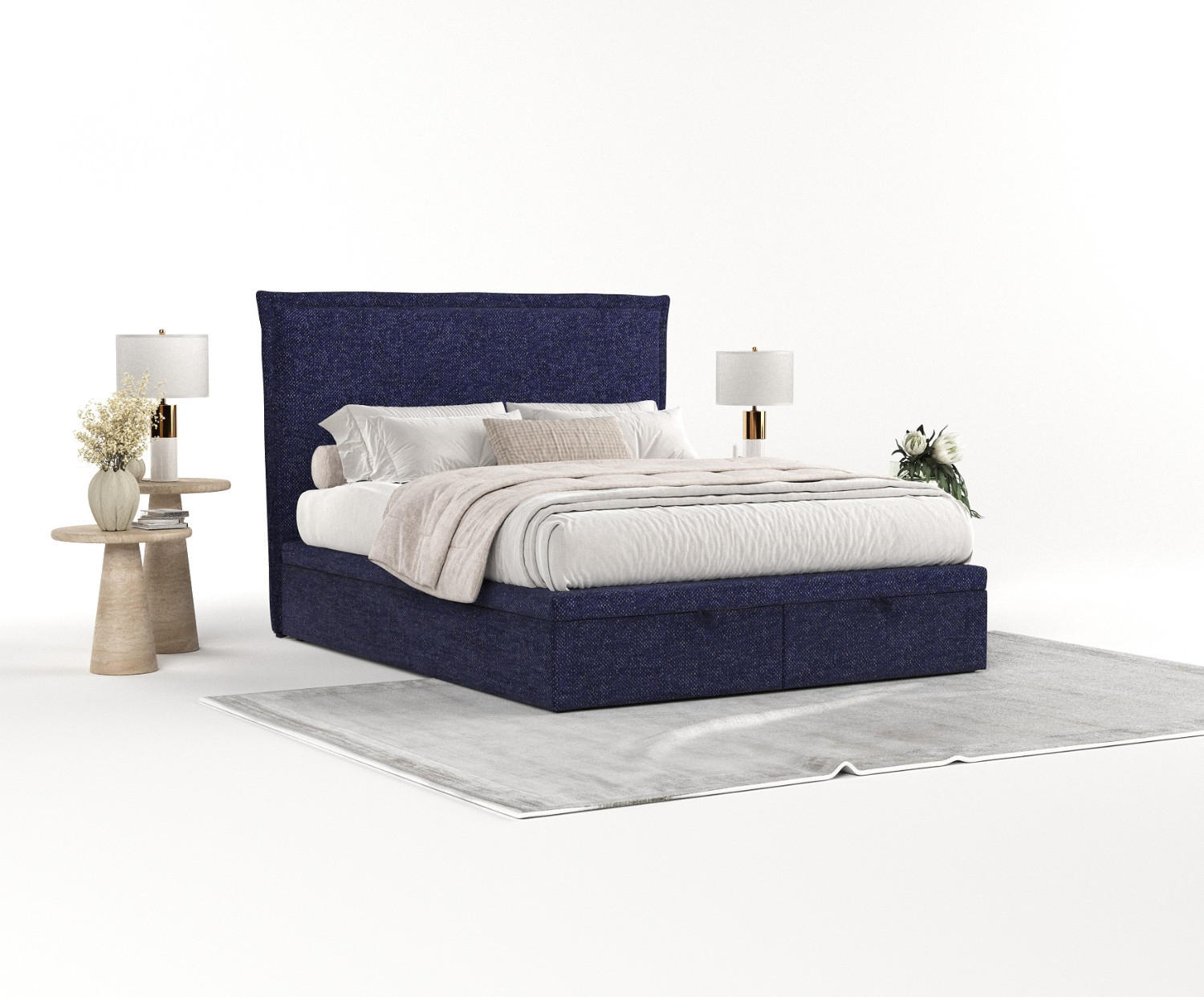 POLSTERBETT Eliot mit Stauraum 120/200 cm Marineblau im Alta Stoff - Schwarz/Dunkelblau, Holz/Holzwerkstoff (120/200cm) - AltaBeds