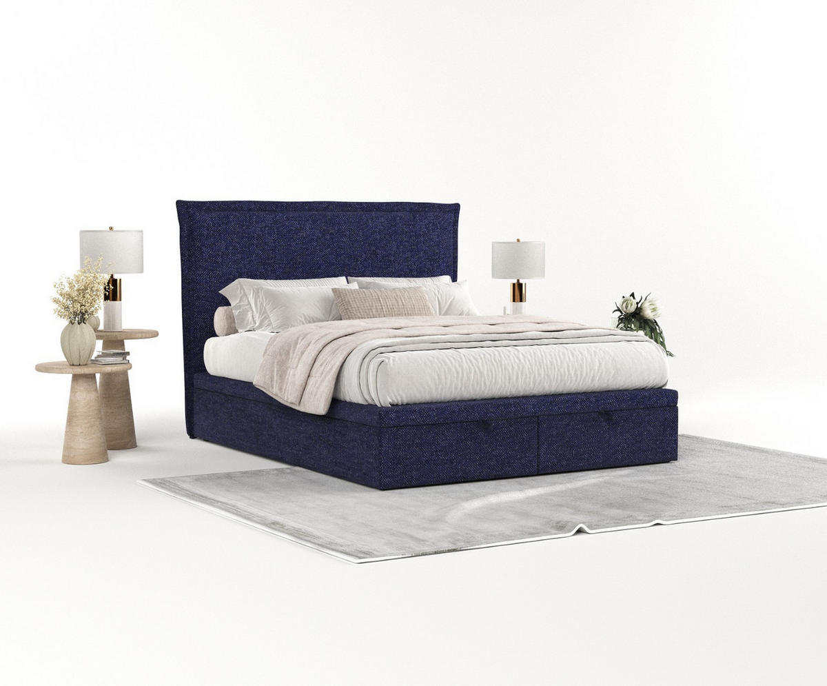 POLSTERBETT Eliot mit Stauraum 180/200 cm Marineblau im Alta Stoff - Schwarz/Dunkelblau, Holz/Holzwerkstoff (180/200cm) - AltaBeds