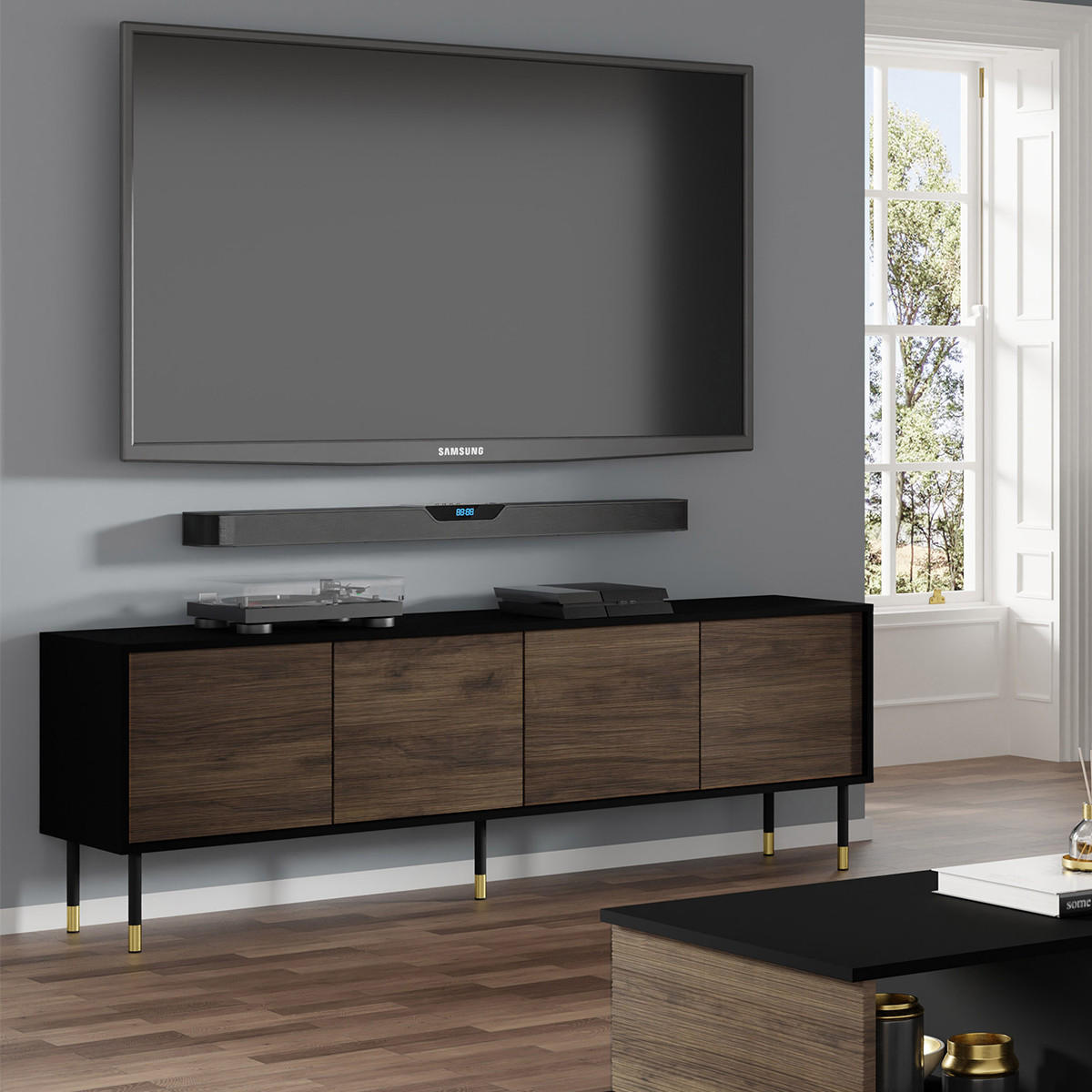 TV-MÖBEL Rani Holz und Schwarz - Schwarz, Holzwerkstoff (180/60/40cm) - Petits-meubles