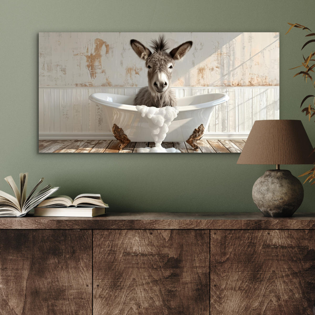 KOVOVÝ OBRAZ Osol - Zvieratá - Vaňa - Pena 80x40 cm - biela, kov (80/40cm) - MuchoWow