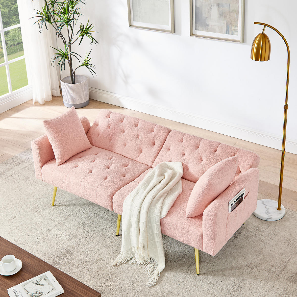 SCHLAFSOFA 177/78/74 cm in Pink Teddyfell mit Aufbewahrungstasche - Rosa, Textil (177/74/78cm) - Oxeza