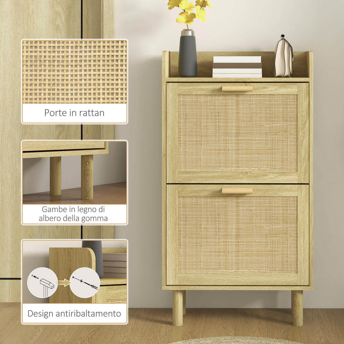 SCHUHSCHRANK,SCHMAL 2 Klappschubladen mit Deckel,eiche - Beige, Holzwerkstoff (80/110/24.5cm) - Vallsero