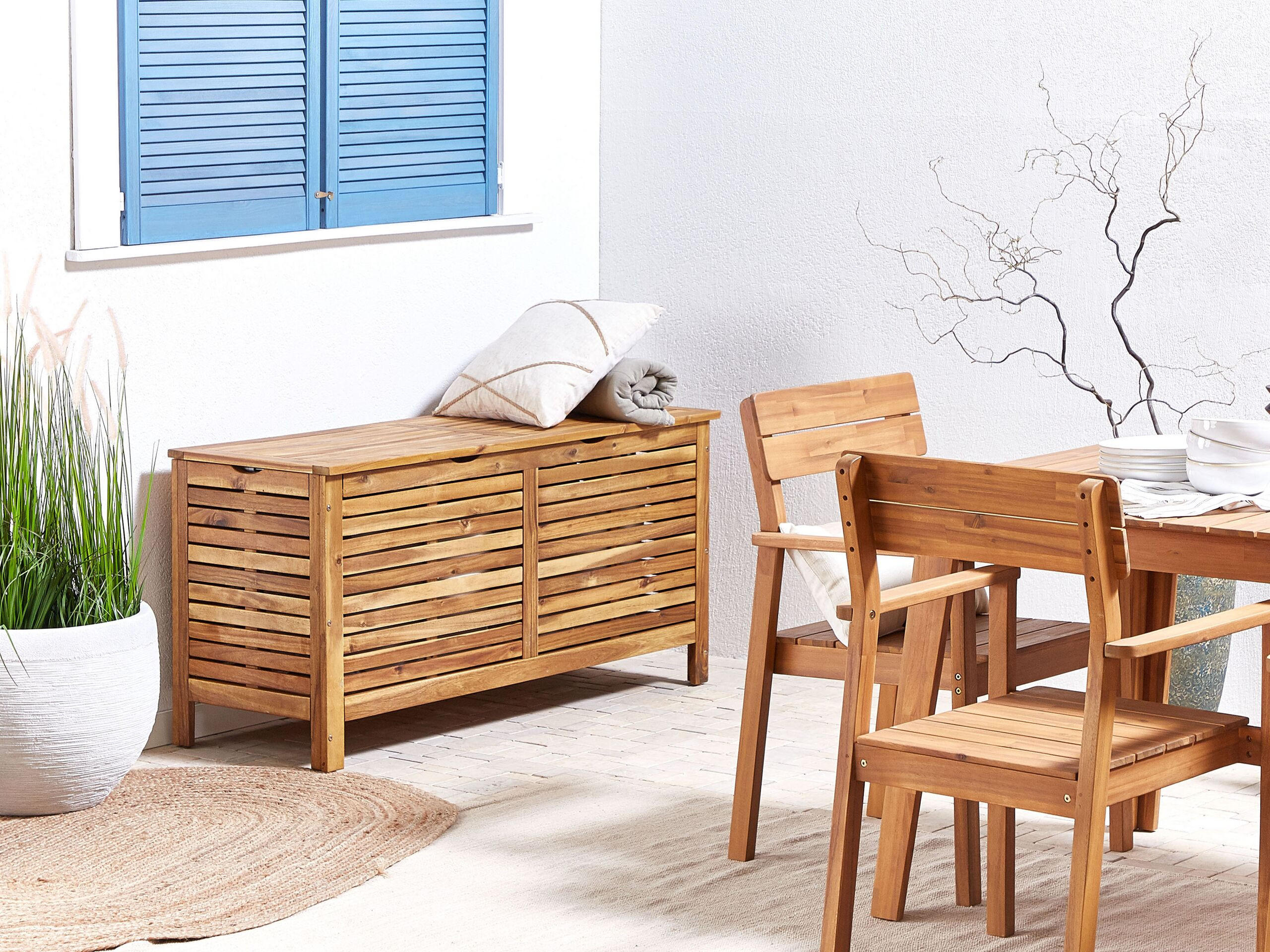 AUFLAGENBOX Akazienholz hellbraun 130/48 cm Riviera - Hellbraun, Holz (130/64/48cm) - Beliani