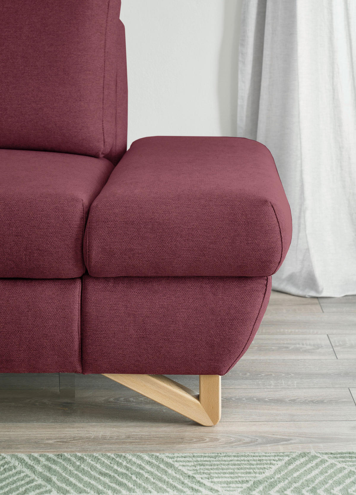 ECKSOFA bordeaux Velours, Wohnzimmer Sofa - Bordeaux, Holz/Textil (166/284cm) - Furn.Design