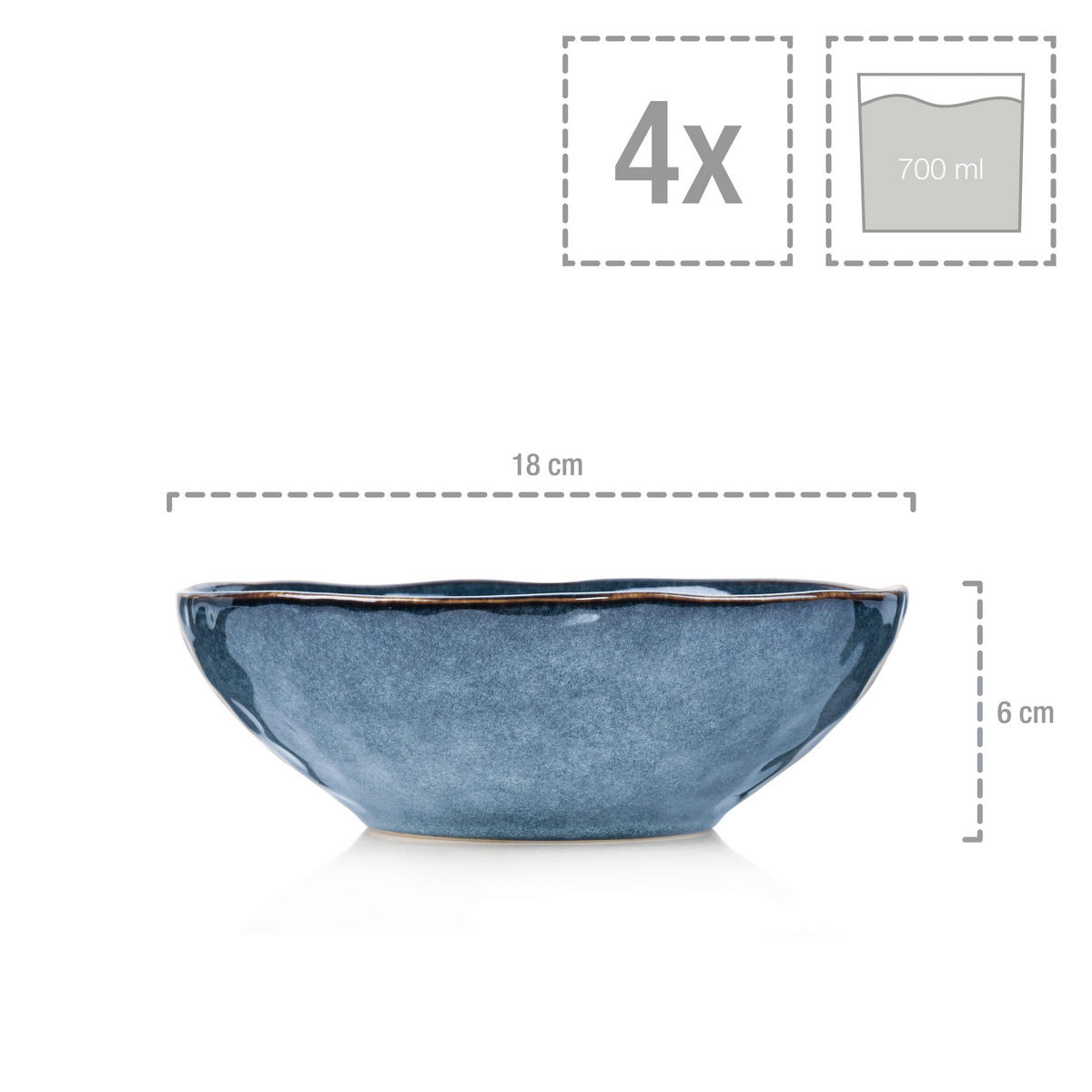 SCHALEN SET DARWIN - 4 teilig aus Steingut - Blau, Keramik (18cm) - Sänger