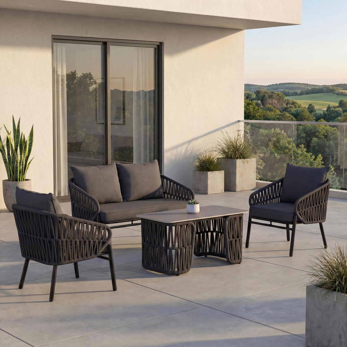GARTENGARNITUR Lounge-Set Anthrazit - Anthrazit, Metall - PROREGAL