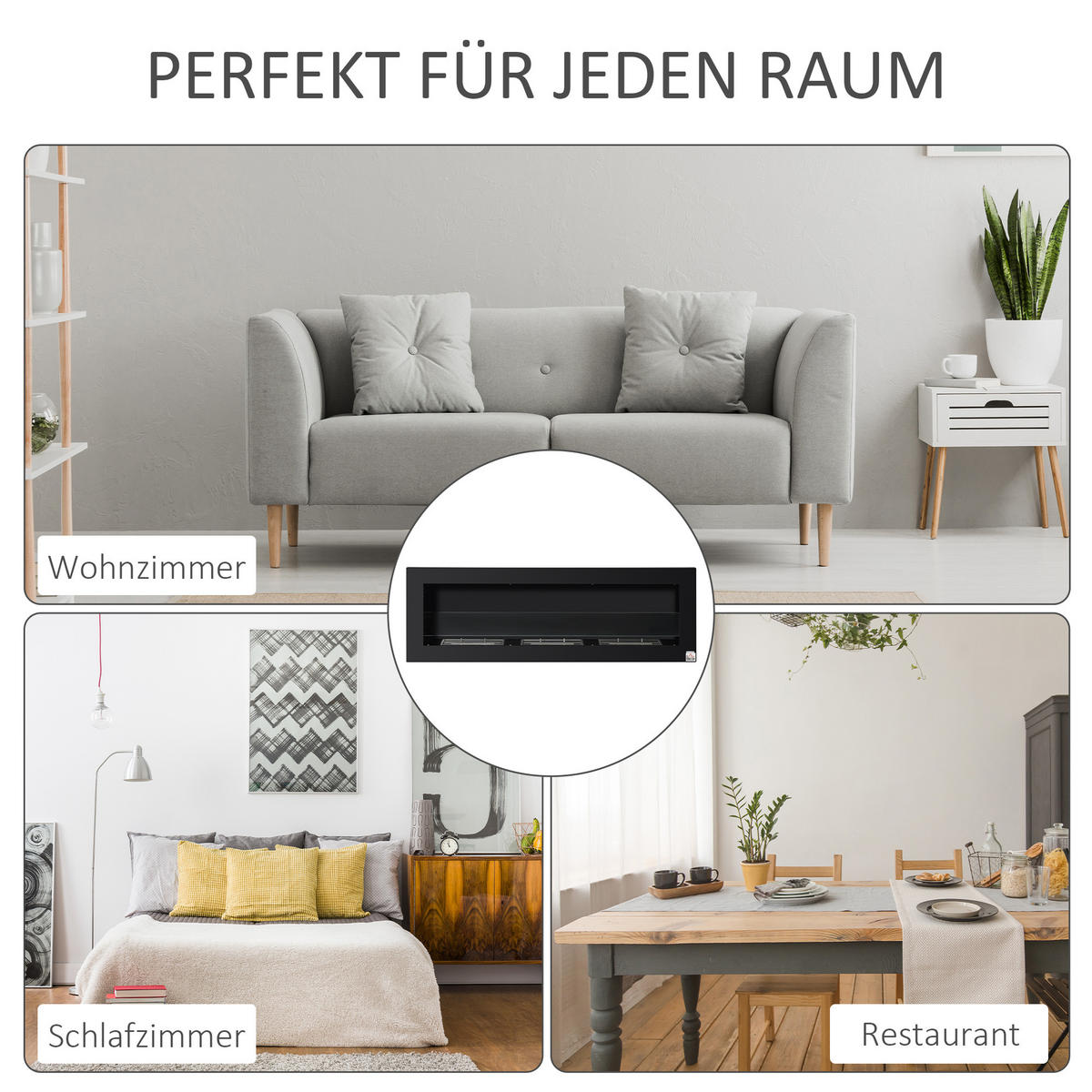 ETHANOL-KAMIN, 3 Brennboxenm, 2000W, kein Rauch, Stahl, gehärtetes Glas, Schwarz - Schwarz, Metall (15/40/120cm) - HOMCOM