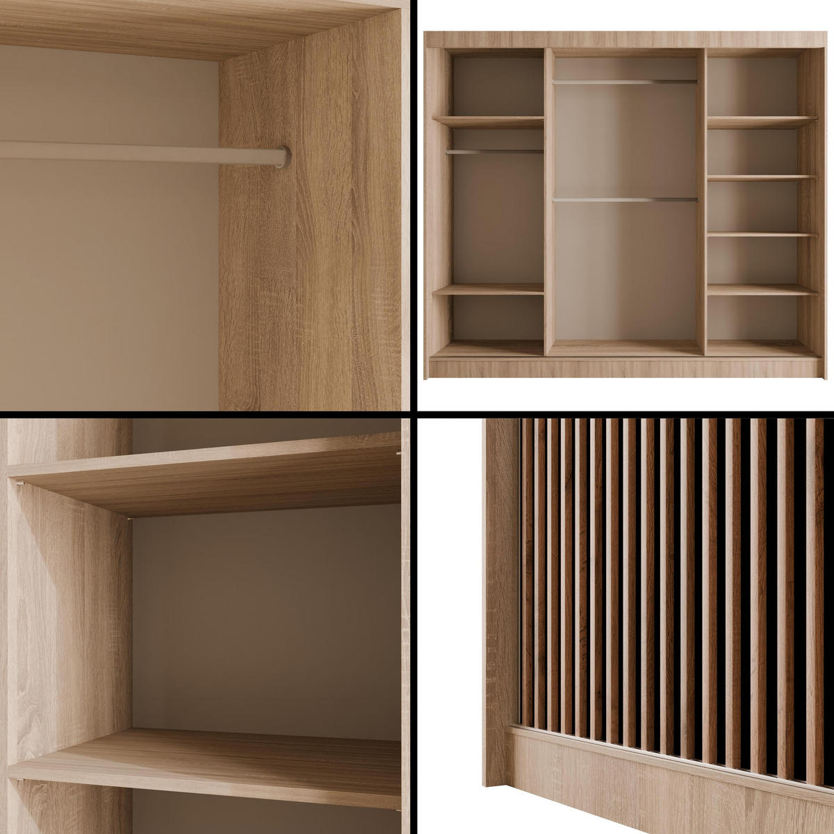 KLEIDERSCHRANK mit Lamel-Schiebetüren VILANv2 - 250 cm Sonoma Eiche + Lamelle Eiche Wotan - Eiche Wotan/Sonoma Eiche, Holzwerkstoff (250/215/61cm) - ALTDECOR