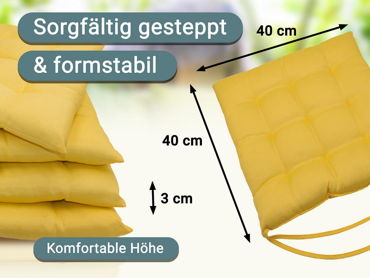 STUHLKISSEN, 4er-Set, 40x40 cm, 100% Polyester, Gelb - Gelb, Textil (40/40/3cm) - Zollner
