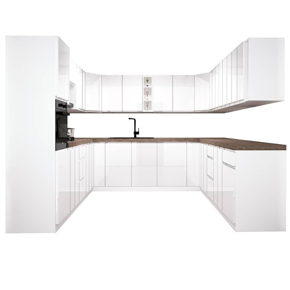 WINKELKÜCHE 320 cm x 200 x 320 cm - Aspen KA19-M320 - in Weiß/Hochglanz - Weiß Hochglanz, Holz (860/212/58cm)