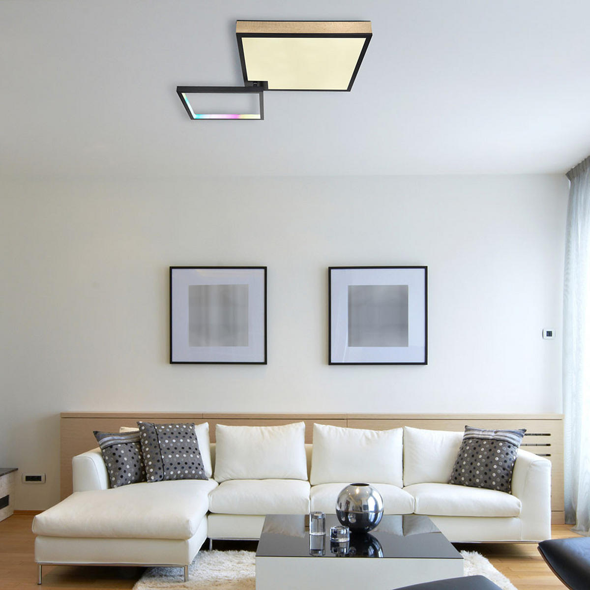 LED DECKENLEUCHTE Jacky Schwarz Holzoptik - Schwarz, Metall (85.5/55/10cm) - Globo Lighting